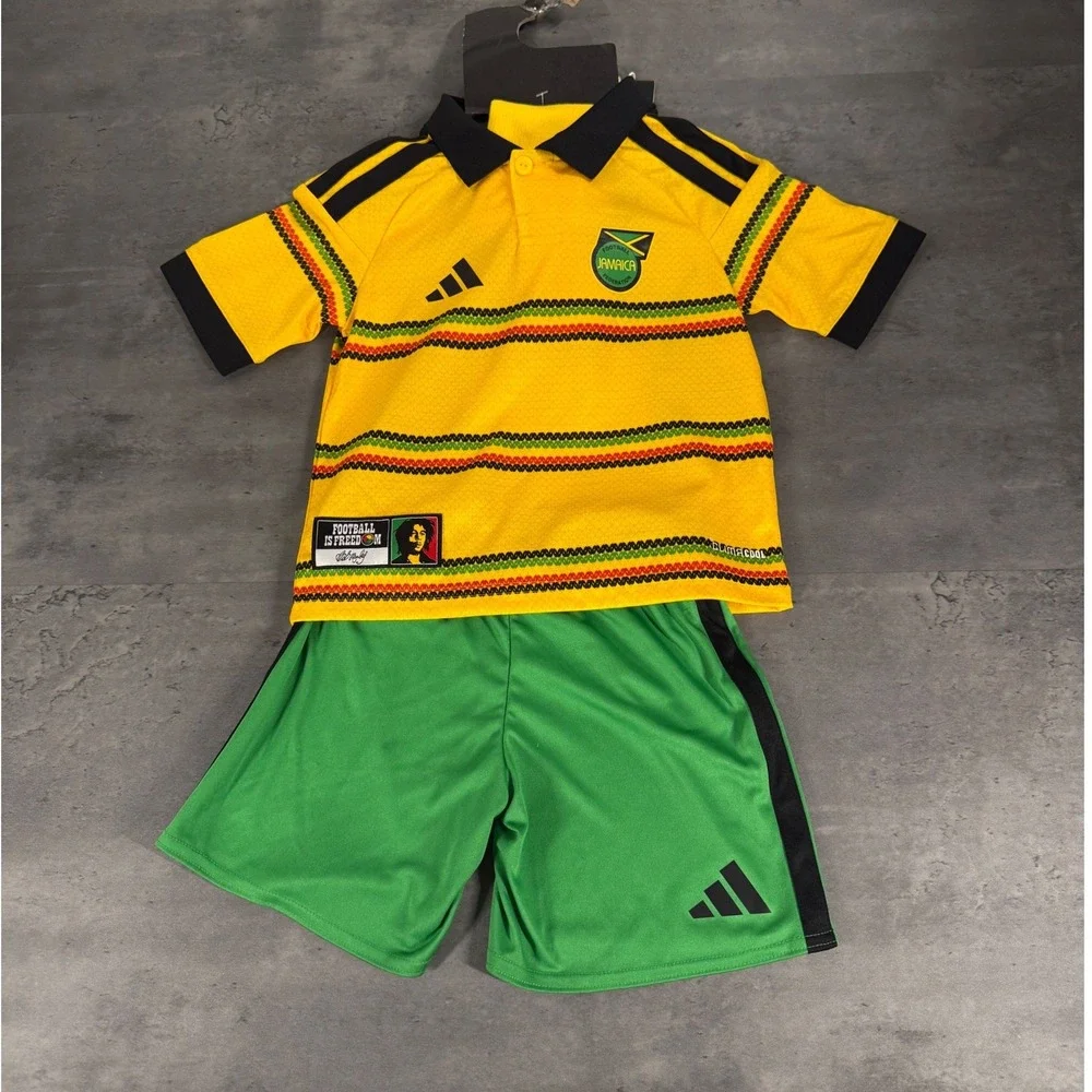 Adidas Jamaica Soccer Kit Kids 5T Yellow Bob Marley JFF Home Jersey Shorts Set